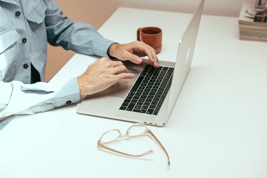 person using laptop